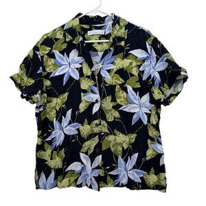 Vintage Liz Claiborne Womens Tropical Floral Rayon Button Up Shirt Size L Resort